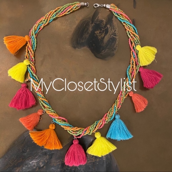 ANTHROPOLOGIE BEADED Tassel Necklace Turquoise - Picture 3 of 4